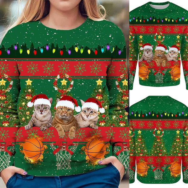 

2021 autumn new christmas long sleeve women's casual round neck printed t-shirt, White