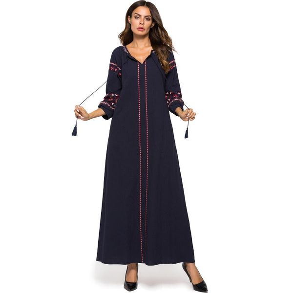 

casual dresses loulan queen 2021 muslim women's dress elegant summer embroidery tassel lantern women plus size, Black;gray