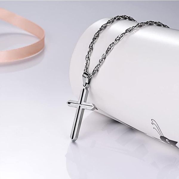 

pendant necklaces chain necklace men stainless steel cross for women hip hop jewelry gold black gifts male accessories, Silver