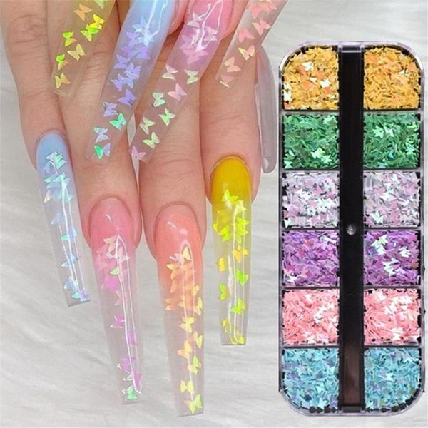 

butterfly flake sequin chrome 3d holographic nail sequins flakes sparkly slices glitter manicure nails art accessories1, Silver;gold