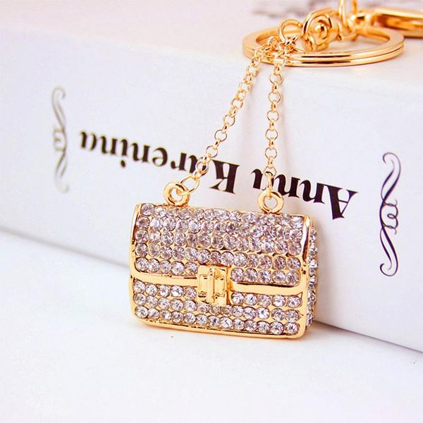 

keychains fashion metal small gift creative square lady chain bag shape keychain white rhinestone accessories, Silver
