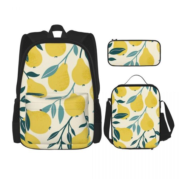 

school bags yellow pear fruit 3pcs/set fashion backpack teenagers bookbag casual