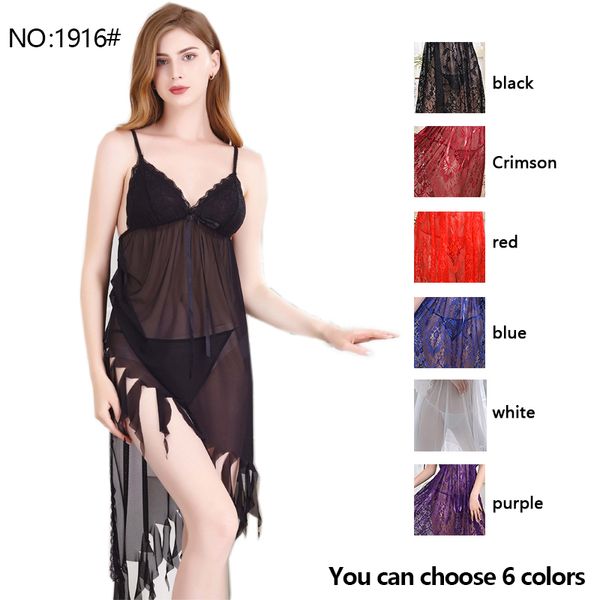 

no:1916#ms. set lace sling appealing pajamas net cloth short skirt transparent underwear wholesale and retail thongs + bras panties factory, Black;white