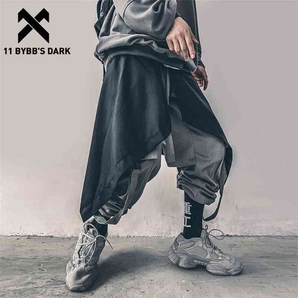 11 BYBB'S DARK Irregolare Hip Hop Uomo Harem Gonna Pantaloni Harajuku Regolabile Streetwear Grembiule pieghettato nero Gotico Pantaloni Jogger 210709