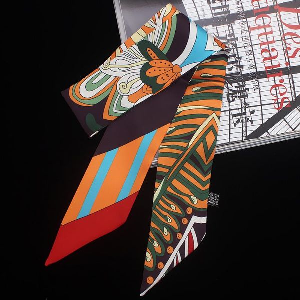 

scarves scarf small national wind flower wild family headdress hair band spring and summer leaf stripe, Blue;gray