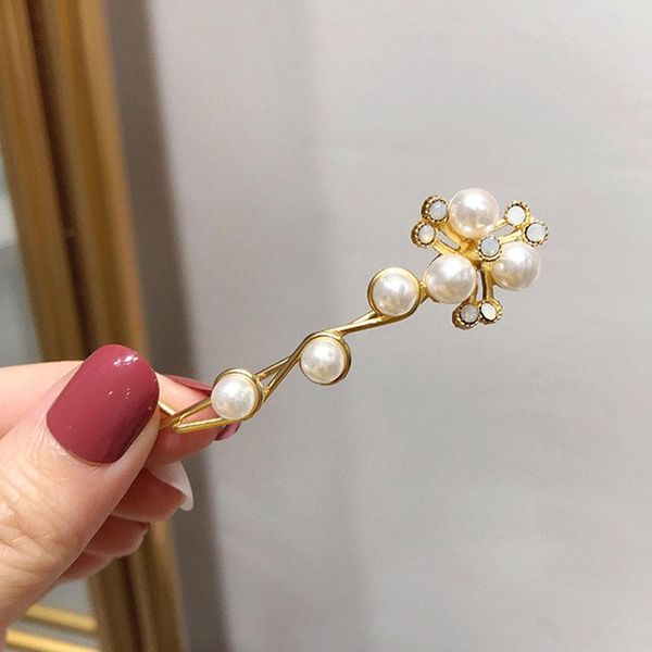 

hair clips & barrettes 1/pcs women sweet pearl flower metal hairclips crystal barrette stick hairpin bobby pin styling tools accessories j36, Golden;silver