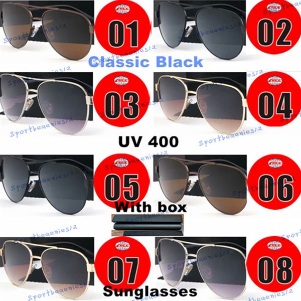 Designer Classic Sunglasses Metal Frame Frame Lens Piloto Mulheres De Proteção de Alta Qualidade UV400 Eyewear Marca Condução Sol Vidro Com Capas Originais CAIXAS