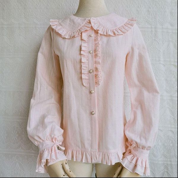 

ruffled lolita long sleeve women shirts peter pan collar by yilia, White