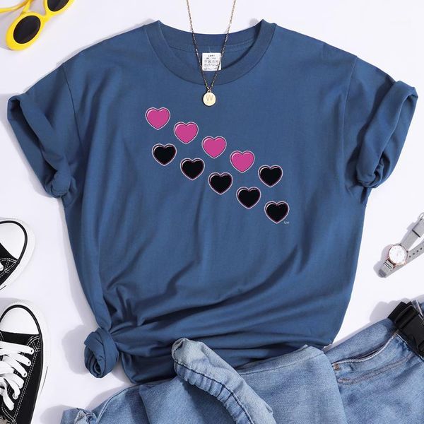 

hearts arranged diagonally printing women t-shirts funny style tshirt fitted home streetwear creativity summer female t shirt women's t, White
