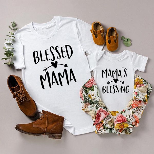 family matching outfits 2021 mommy and daughter clothes tshirts summer me, Blue