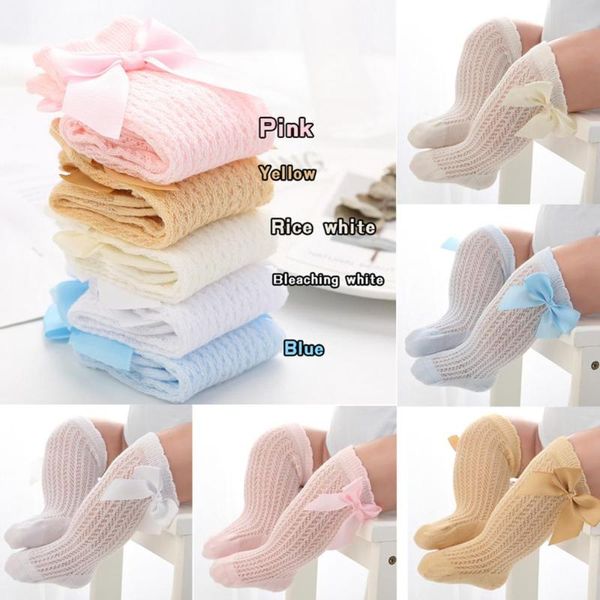 

cute baby girls tights cotton with bowknot knee-high tight born breathable long tube stockings spring summer mesh leggings, Blue
