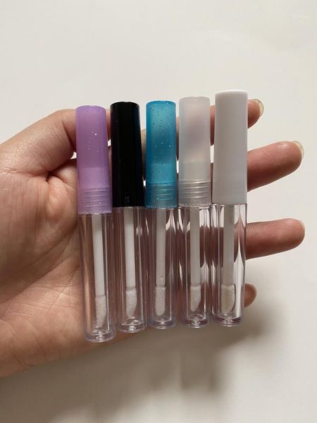 

storage bottles & jars 50/100/200/pcs 1.3ml clear empty lip gloss tube, blue/purple lid plastic liquid lipstick container, black round lipgl