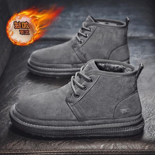 

winter snow boots warm plush thickened one foot bread shoes men's high waterproof martin cotton, Black