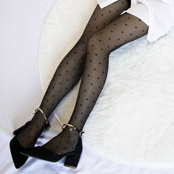 Kadın Tayt Klasik Küçük Polka Dot Ipek Çoraplar Ince Lady Vintage Faux Dövme Çorap Seksi Külotlu Kadın Çorap X0521