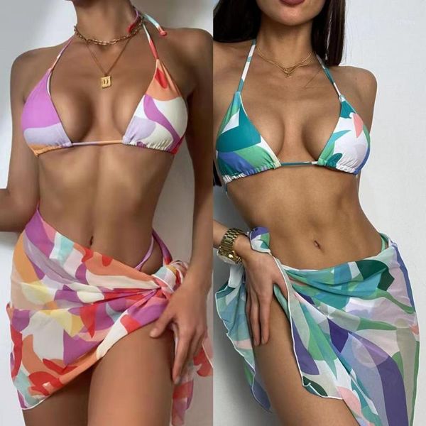

women's swimwear est bikinis adjustable swimsuit for women split bikini geometric print three-piece, White;black