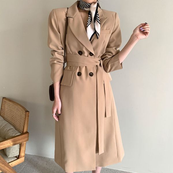 

coats autumn women with belt long sleeve turn down collar double breasted loose solid color overcoat office lady coat 6ao0 01wb, Tan;black