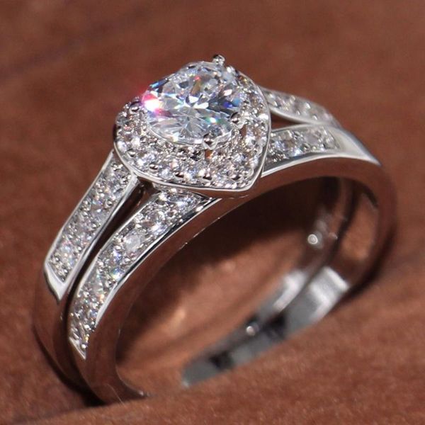 

cluster rings 50% big promotion luxury jewelry 10kt white gold filled pear cut 5a zirconia cz women wedding bridal heart ring set gift, Golden;silver