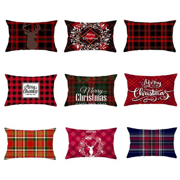 

christmas decorations 30x50cm red plaid cushion cover pillowcase merry year gifts for home xmas noel navidad 2021