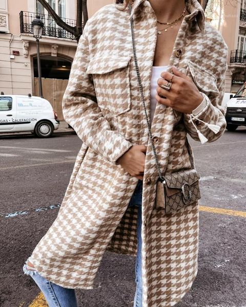 

women's wool & blends winter women plaid single breasted jacket coats fashion turn down collar pockets coat female streetwear long slee, Black