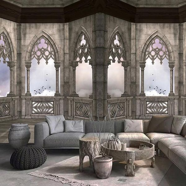 

wallpapers custom po mural 3d stereoscopic european style arches abstract space cement wall painting wallpaper living room dining
