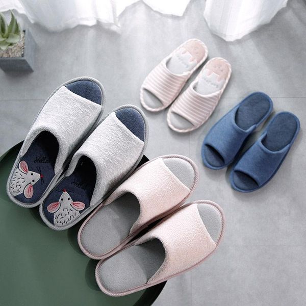 

spring autumn home women cotton slippers cute cartoon animal mouse cat ladies flat bedroom shoes non-slip couples slides female, Black