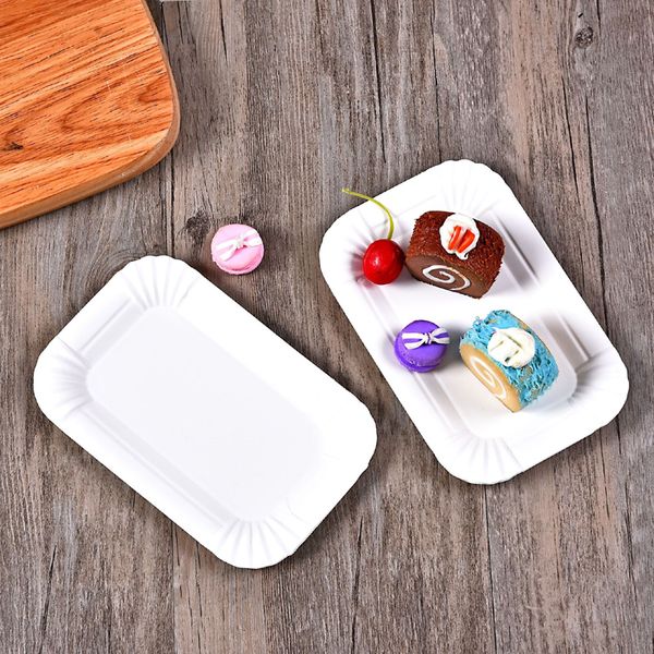 

Birthday Party Disposable Cake Dishes Dinnerware Rectangle White Paper Plates Waterproof BBQ Tableware