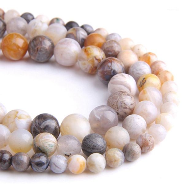 Andere natürliche Bambusblattachate Stein lose runde Kugelperlen für DIY Halskette Armband Schmuckherstellung Perlenlänge 38 cm