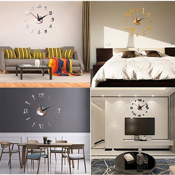 

mirror clock acrylic diy interior design windows decoration 3d wall livingroom silent holiday quiet creative clocks