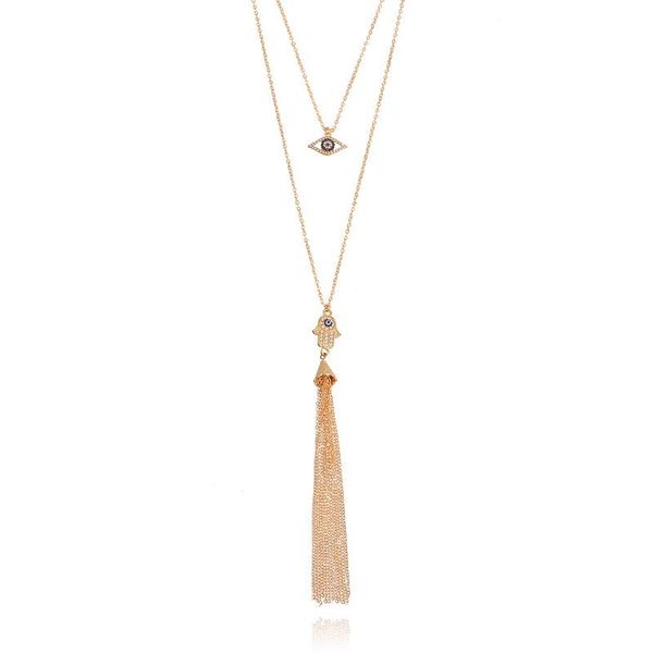 

pendant necklaces boho multilayer long tassel choker fatima hand evil eye chain necklace for women gold color collar fashion jewelry gift, Silver