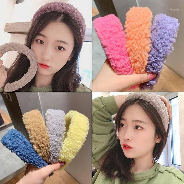 

sweet candy color faux fur thick headband autumn winter warm hairband plush wide hair hoop headbands women accessories1