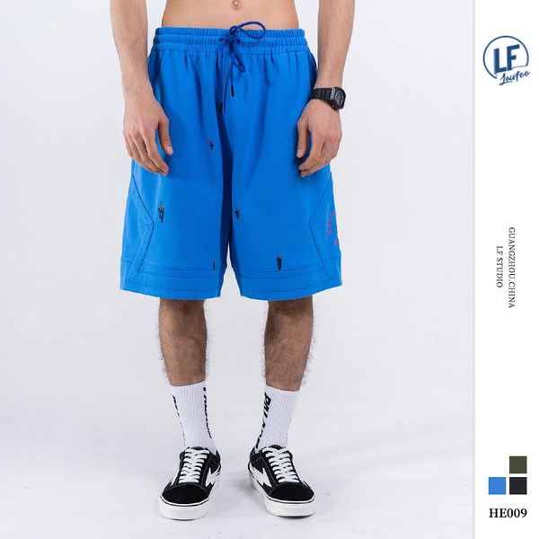 

lawfoo2021 years spring and summer style brand men's wear washing water embroidered cactus printed shorts casu pants, Black