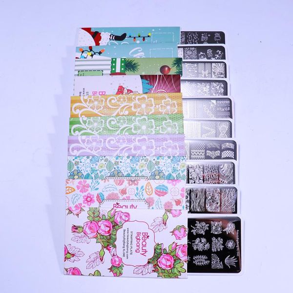 

nail art templates beautybigbang stamping plates set 10 pcs lace flower geometry snow print image nails stamp mold template xl-031-040, White