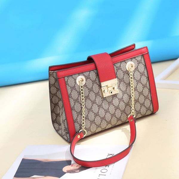 

handbag women's bag 2021 messenger fashion one shoulder chain tote, Black;red