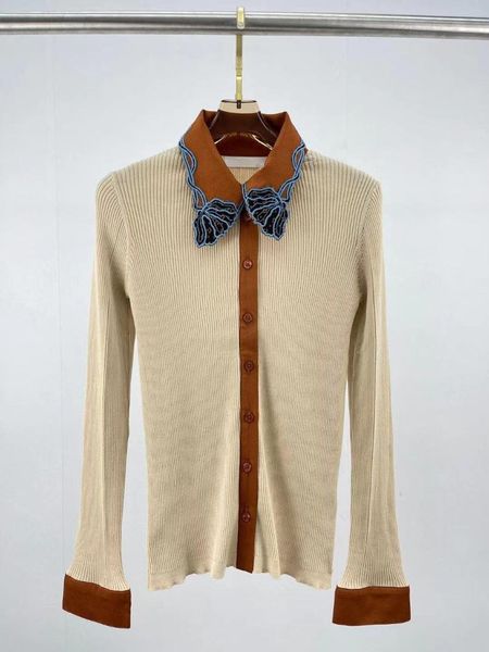 

women's knits & tees fyion runway fashion women sweater 2021 autumn embroidery collar knitted color patchwork cardigan, White