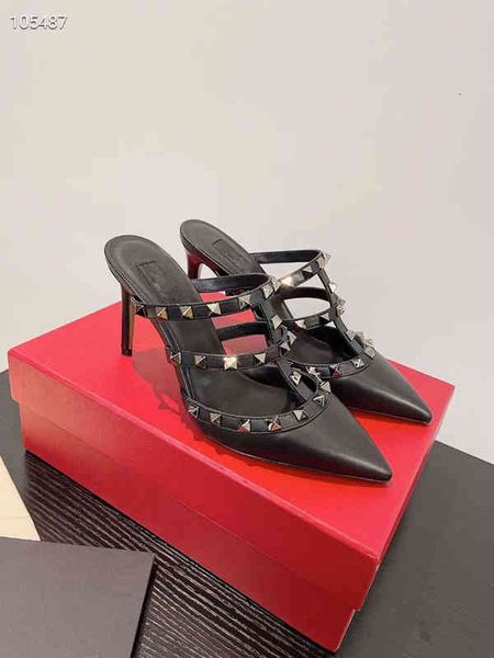 

luxury design leather sandals slingback pumps ladies high heels woman shoes fashion flat heel beach women slippers slides 6cm 8cm, Black