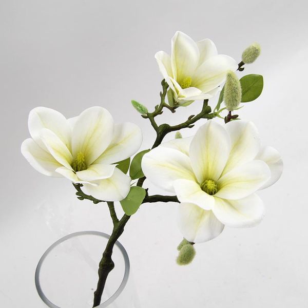 

decorative flowers & wreaths 3 heads/branch real touch open magnolia artificial for wedding home table party decoration flores artificiales