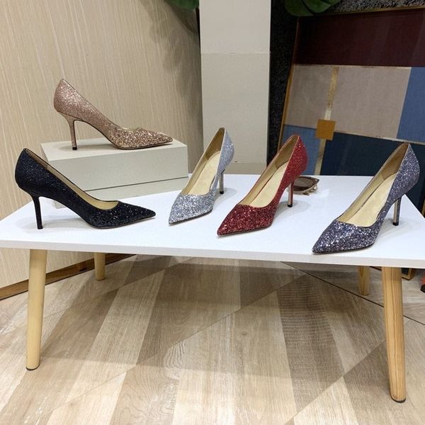

2021 fashion high heels for women party wedding triple black nude yellow pink glitter spikes Pointed peep Toes Pumps Dress shoes, 01