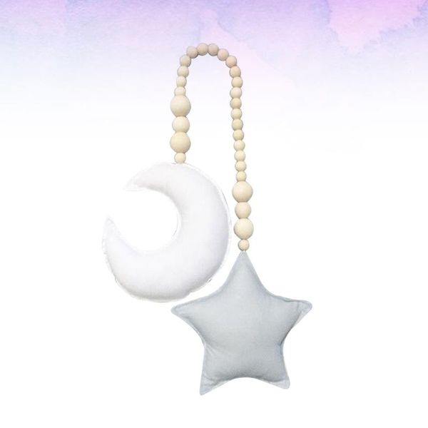

novelty items moon pentagram wooden beads string hanging diy ornament baby crib decor shooting props for children (random color)