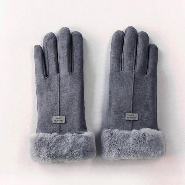 

five fingers gloves fashion female winter lady touch screen suede elegant warm soft plush wrist mittens for women guantes mujer invierno, Blue;gray