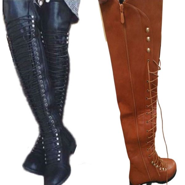 

large size long women's boots sell well in europe and america autumn winter season cross strap personalized knee knight boot eu34-eu47, Black