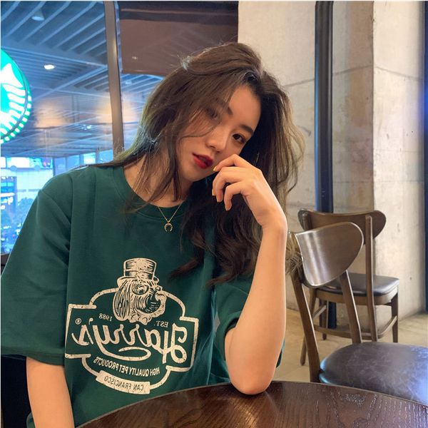 

t shirt 2021 spring and summer korean round neck printed letter bf style loose short sleeve girl, White