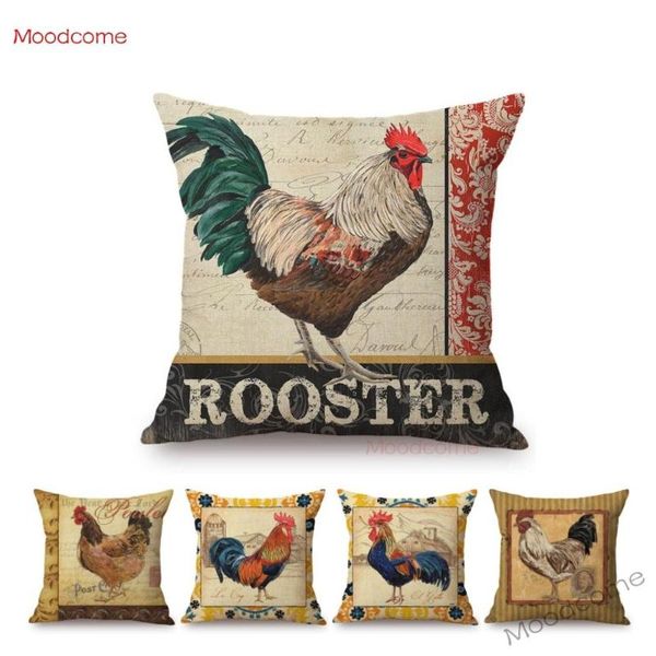 

cushion/decorative pillow retro farm animals chicken rooster hen home decorative art cushion cover linen vintage sofa throw pillowcase barn