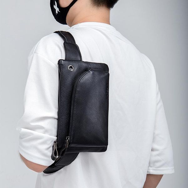 

waist bags laoshizi genuine leather bag for men mini crossbody cowhide with earphone hole large capacity