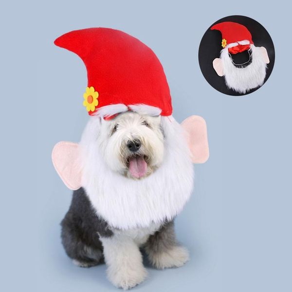 

pet dog cat cosplay santa hat cute bearded christmas headwears adjustable party decorative cap for cats small dogs costumes