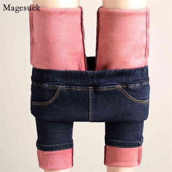 

winter thicken warm high waist blue jeans women korean skinny woman stretch elastic denim trousers 11476 210512