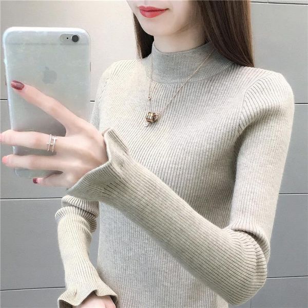

women's sweaters semi-high-collar sweater pullover, White;black