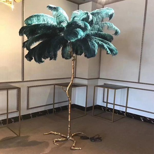 

northern ostrich feather gold copper brass resin floor lamp tripot standing lamps for living room deco salon drop ship