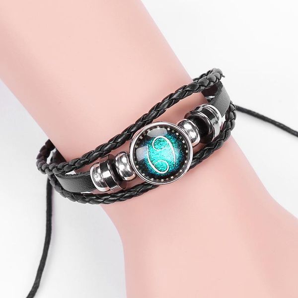 

fashion jewelry design twelve constellations leather bracelets retro hand-woven beads diy zodiac bracelet, Golden;silver
