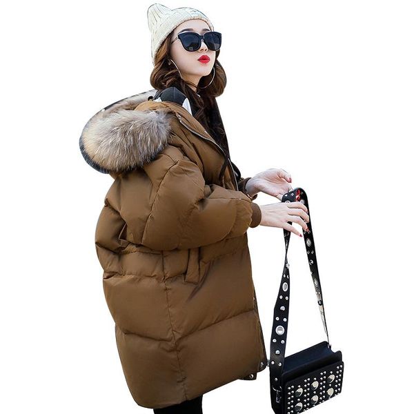 

women's trench coats women winter long cotton casual good quality warm slim thick fur hooded parkas jackets black ladies down jacket 20, Tan;black