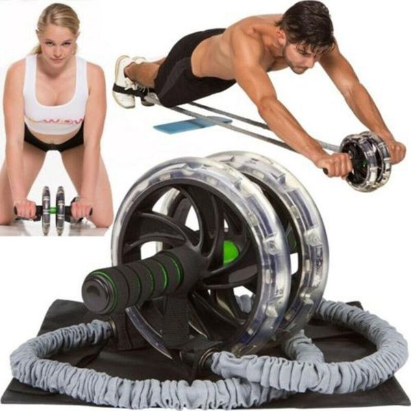 

double wheels ab roller pull rope waist fitness abdominal slim equipment 2pcs resistance bands gym home